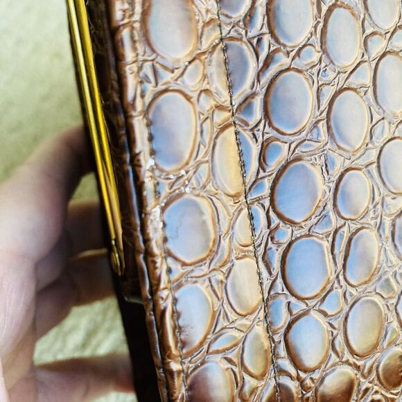 Vintage Lennox Moc Croc Purse Textured Leather Pocketbook Shoulderbag Brown Gold - Picture 9 of 12